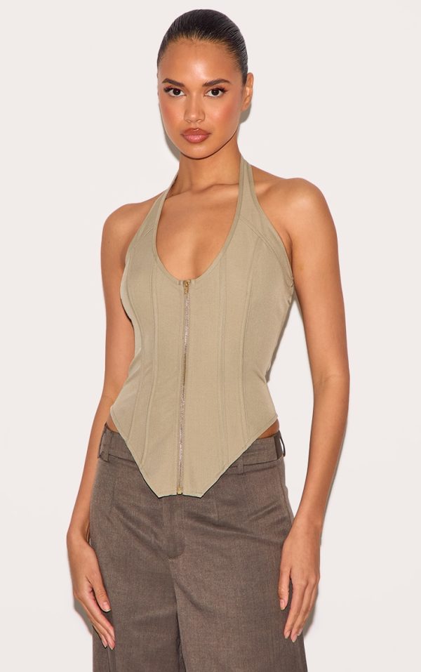 Sage Boned Dip Hem Corset