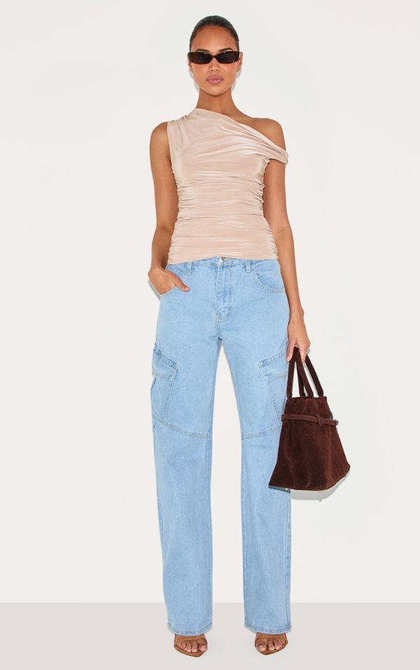 Light Blue Wash Slim Fit Cargo Pocket Boyfriend Jeans