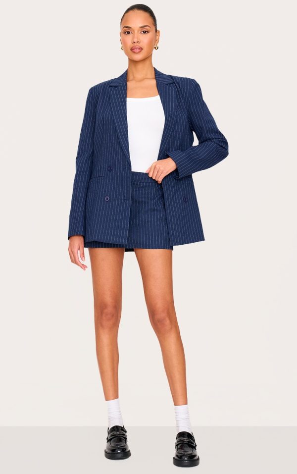 Navy Woven Stripe Mini Skirt