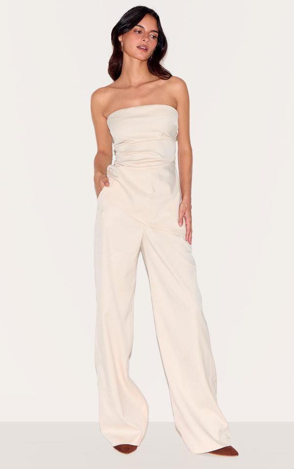 Almond Tailored Woven Wide Leg Pants