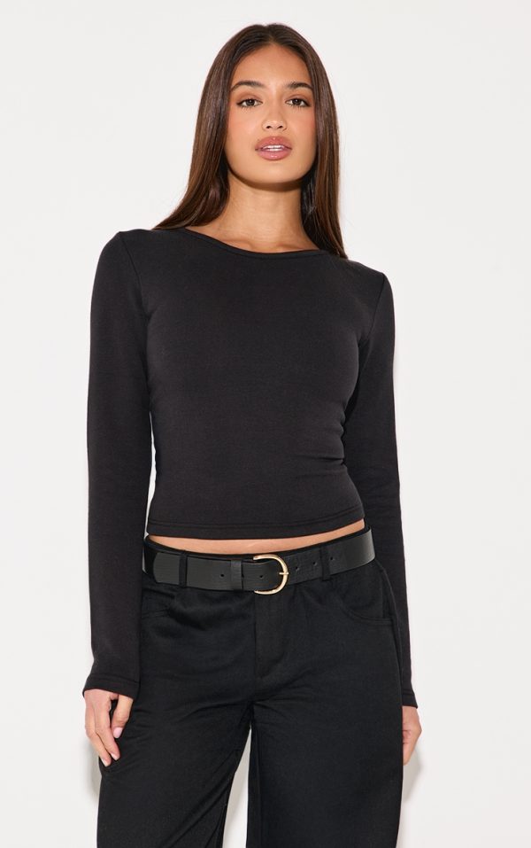 Black Interlock Long Sleeve Top