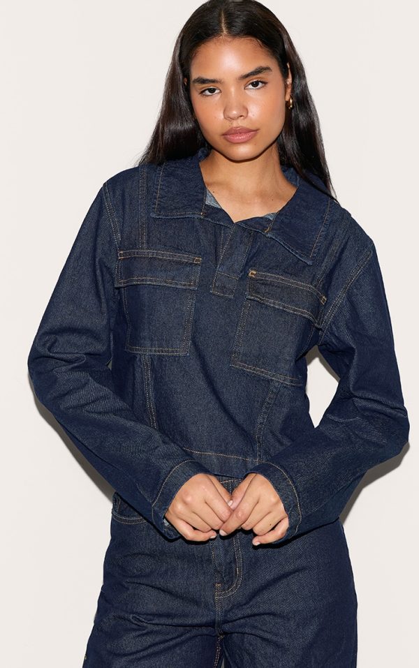 Tall Dark Indigo Long Sleeve Denim Rugby Shirt