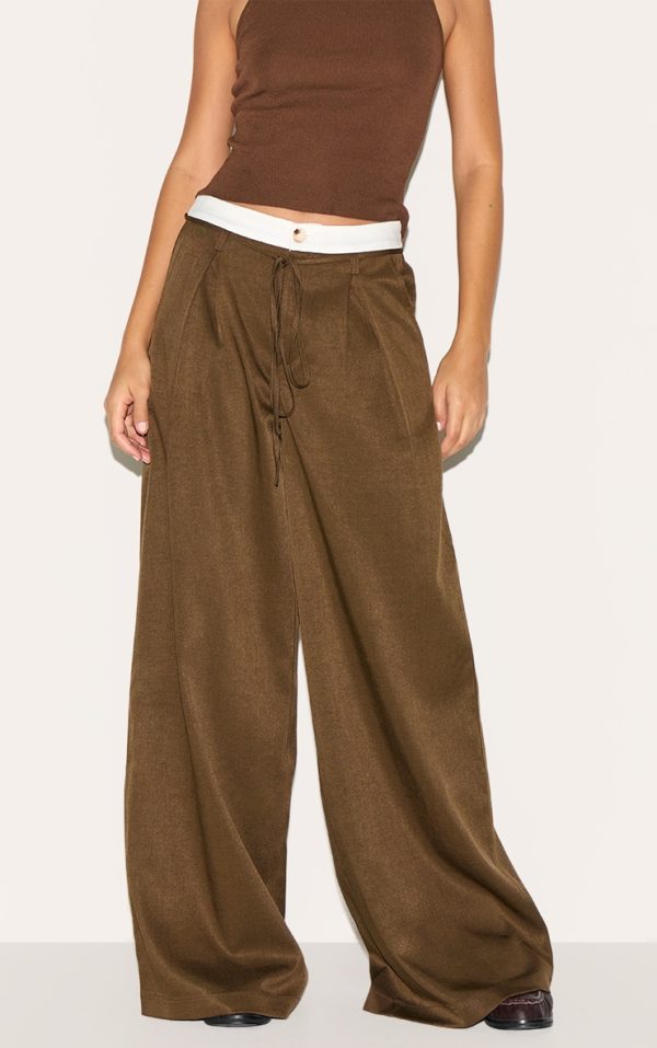 Tall Mushroom Mid Rise Boxer Detail Wide Leg Pants