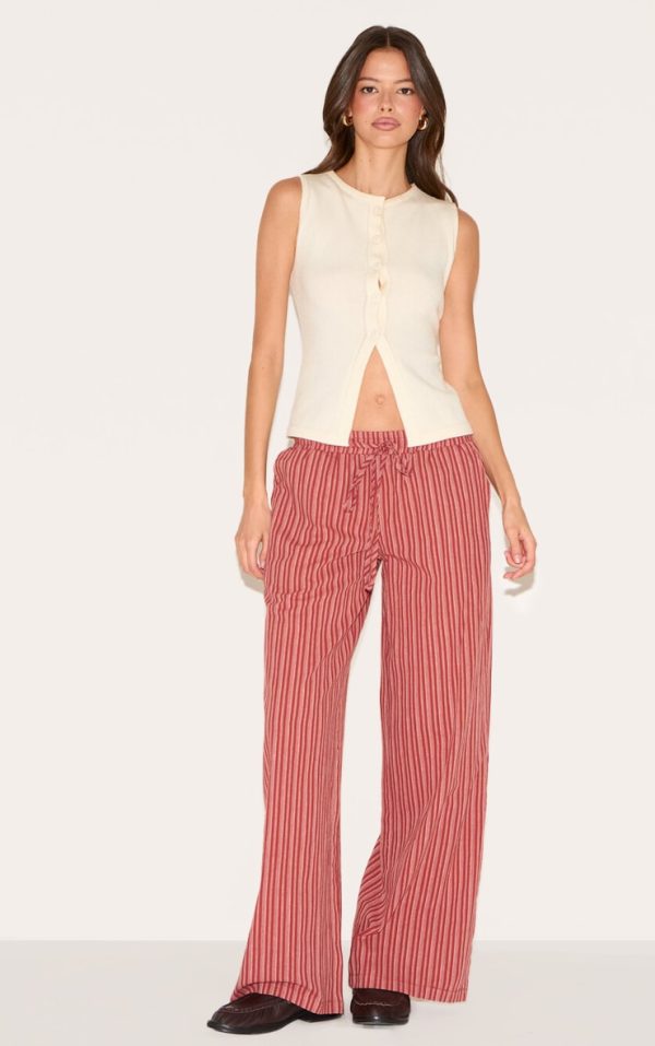 Burnt Orange Pinstripe Cotton High Waisted Wide Leg Pants