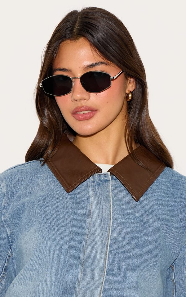 Silver Silver Slim Black Round Sunglasses
