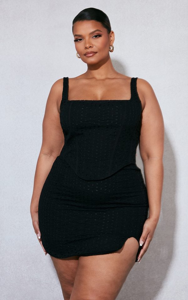 Plus Black Broderie Anglaise Corset