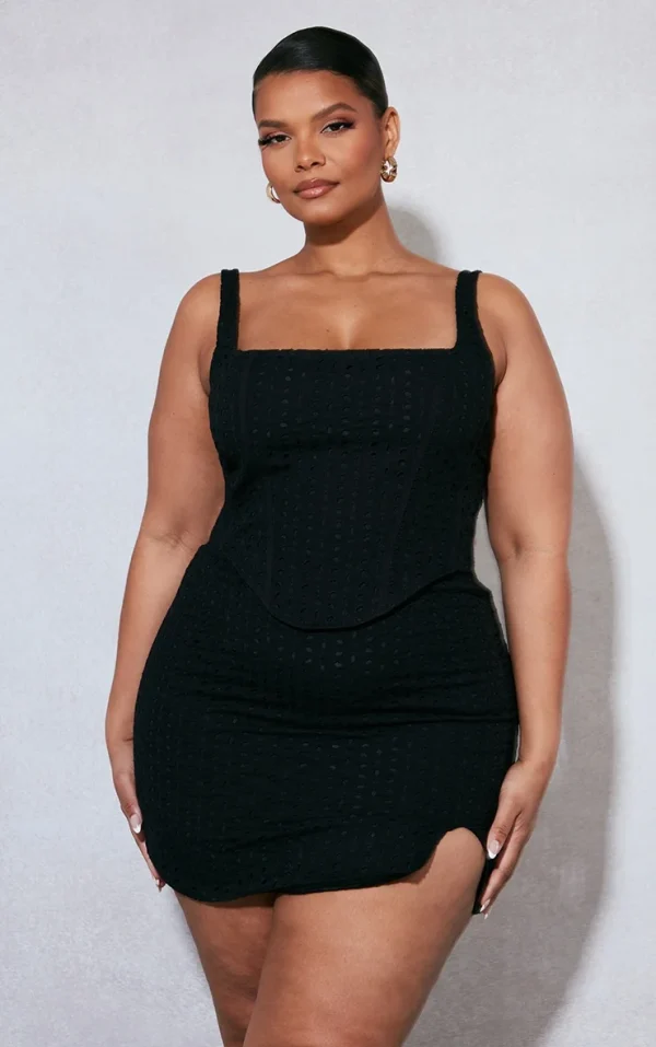 Plus Black Broderie Anglaise Corset