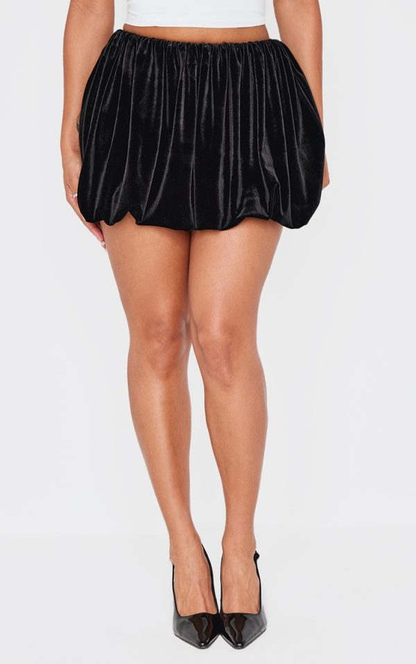 Shape Black Velour Puff Ball Mini Skirt