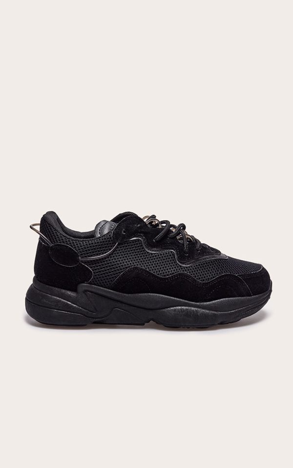 Black Mesh Contrast Lace Up Bubble Sole Sneakers