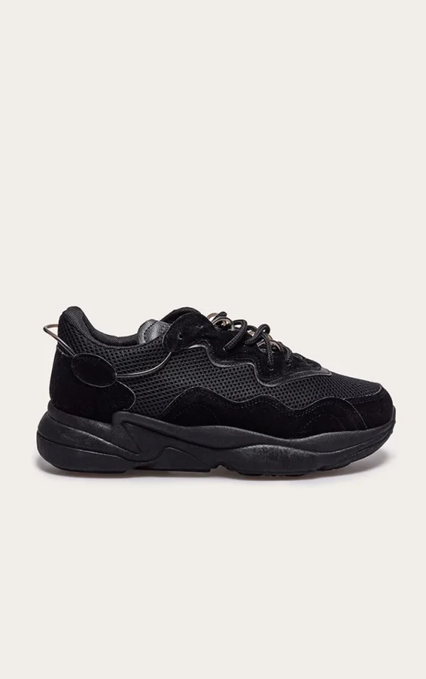 Black Mesh Contrast Lace Up Bubble Sole Sneakers