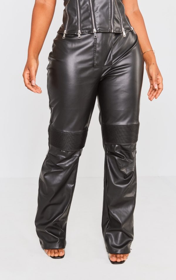 Shape Black Faux Leather Panel Detail Wide Leg Pants