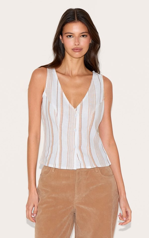 Beige Lightweight Woven Striped Vest