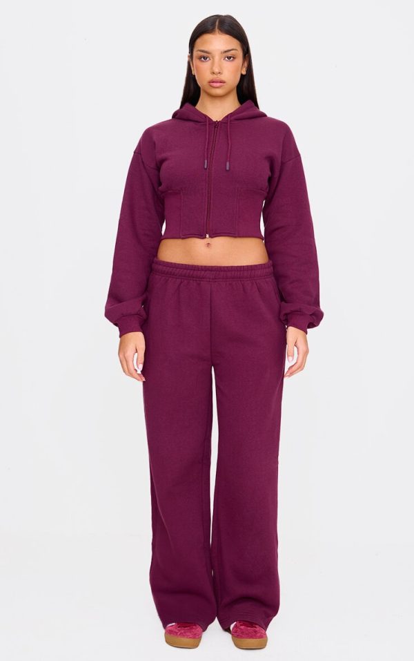 Burgundy Wide Straight Leg Sweatpants