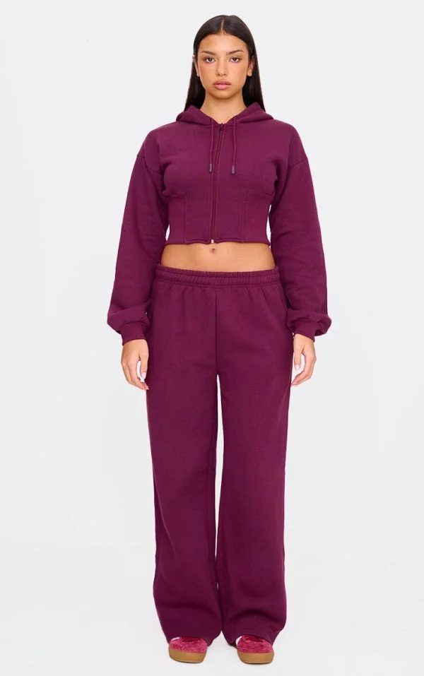 Burgundy Wide Straight Leg Sweatpants
