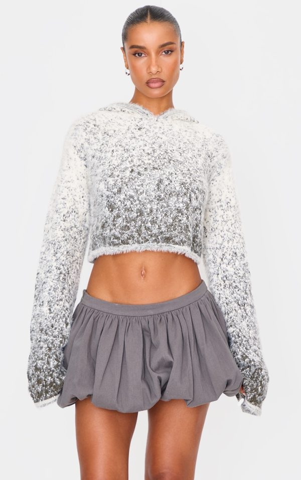 Cream Soft Marl Knit Cropped Hoodie