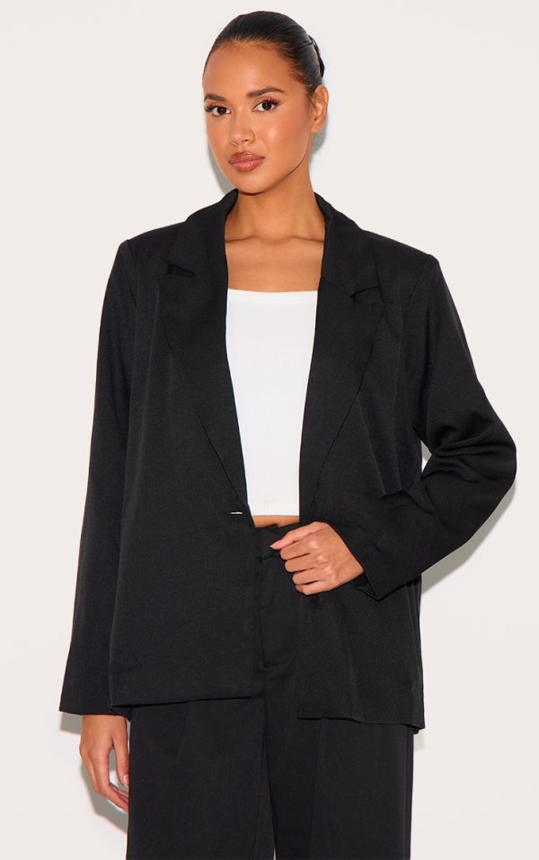 Black Oversized Woven Suit Jacket