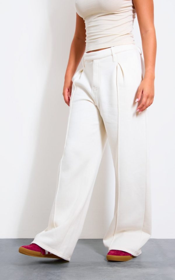 Cream Pintuck Fleeceback Tailored Sweatpants