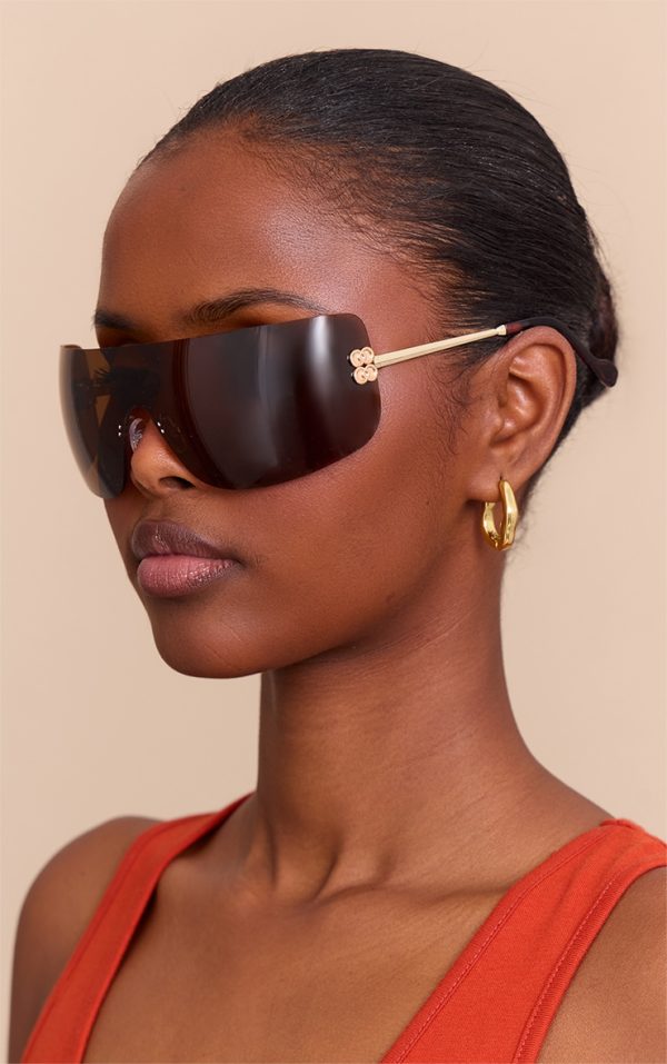 Brown Wrap Around Oversized Visor Sunglasses