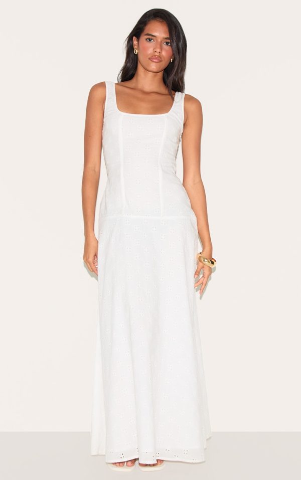 White Broderie Corset Midaxi Dress