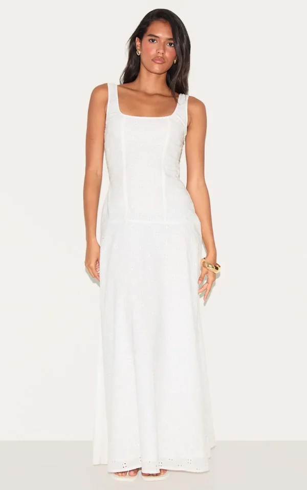 White Broderie Corset Midaxi Dress
