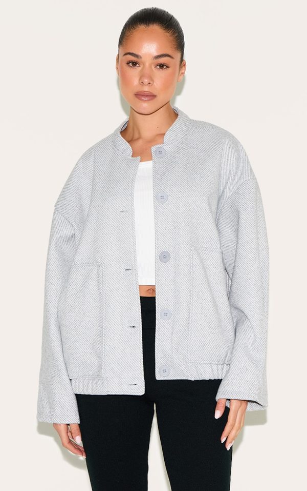 Grey Herringbone Oversized Bomber