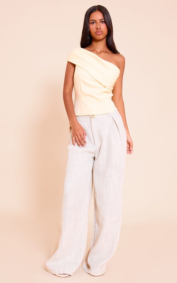 Petite Stone Tailored Linen Look Wide Leg Pants