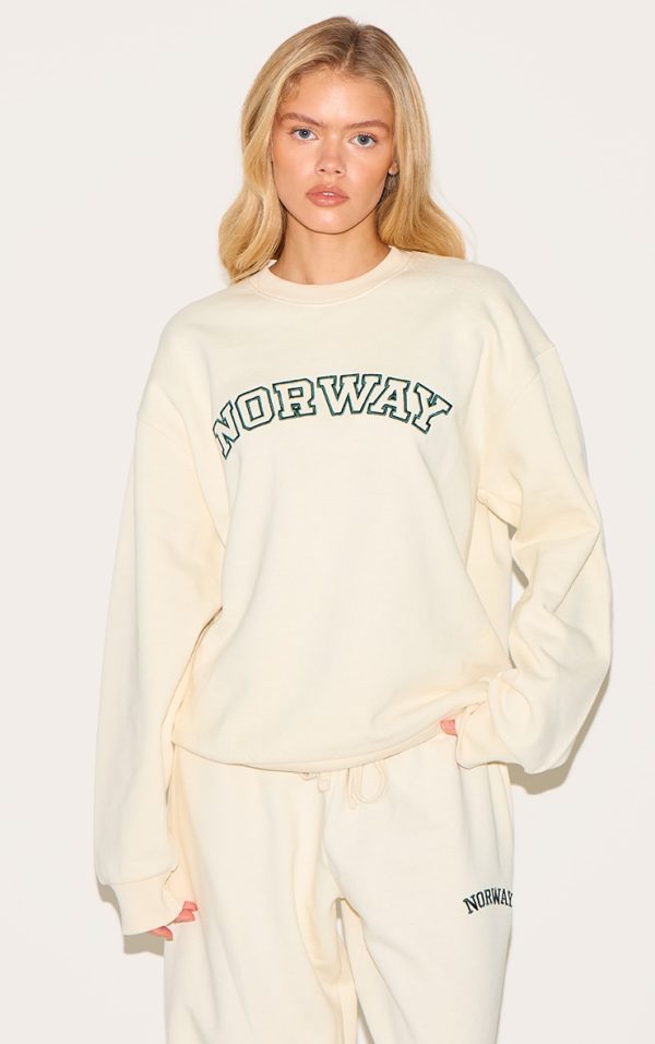 Cream Premium Norway Embroidered Sweatshirt