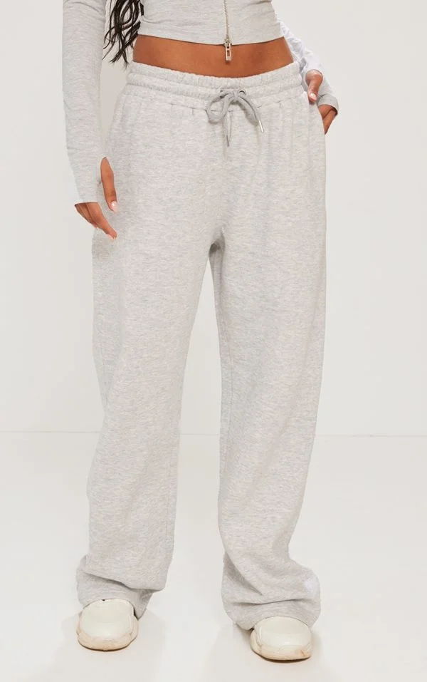 Ash Grey Oversized Graphic Printed Wide Leg Sweatpants