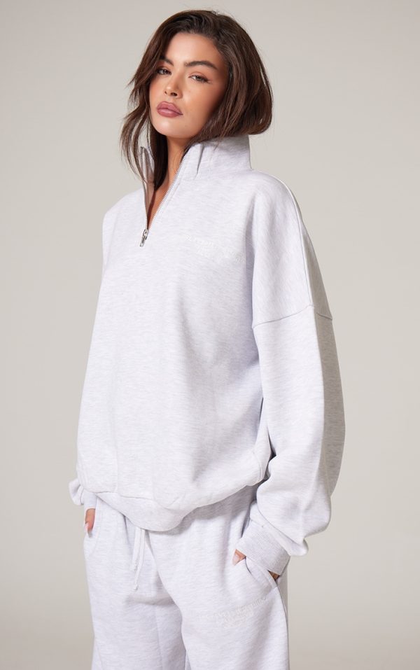 Ash Grey Premium High Neck Quarter Zip Oversized Sweatshirt