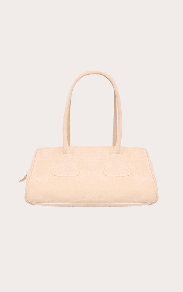 Cream Faux Suede Bowler Bag