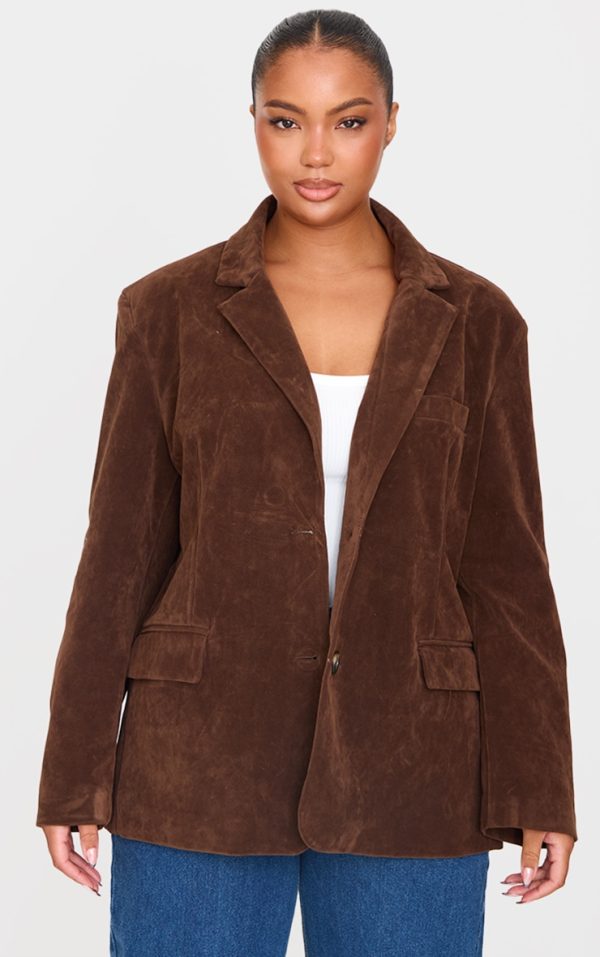 Plus Chocolate Faux Suede Longline Jacket