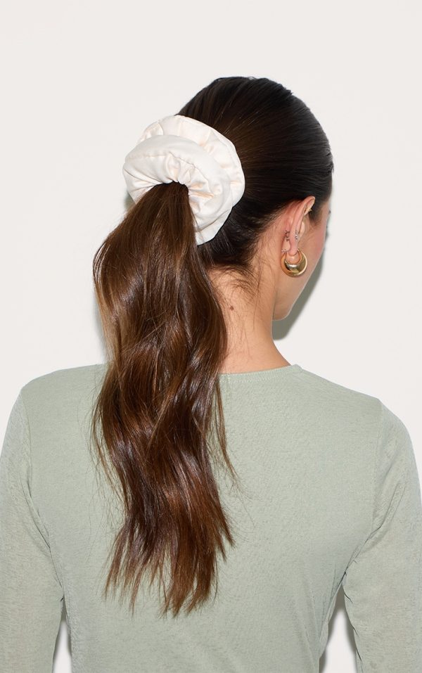 Cream Oversized Padded Satin Scrunchie