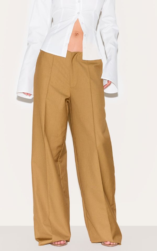 Olive Woven Low Rise Seam Detail Straight Leg Pants