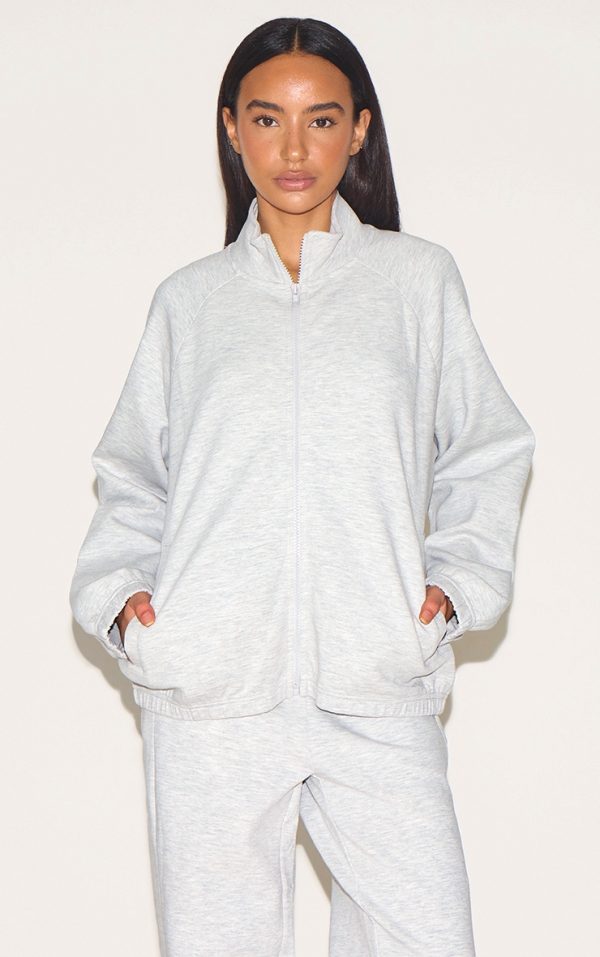 Petite Ash Grey Oversized Interlock Zip Through Sweatshirt