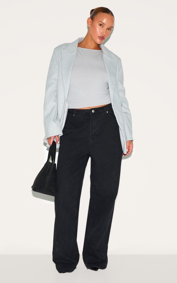 Plus Grey Double Breasted Asymmetric Wool Look Blazer