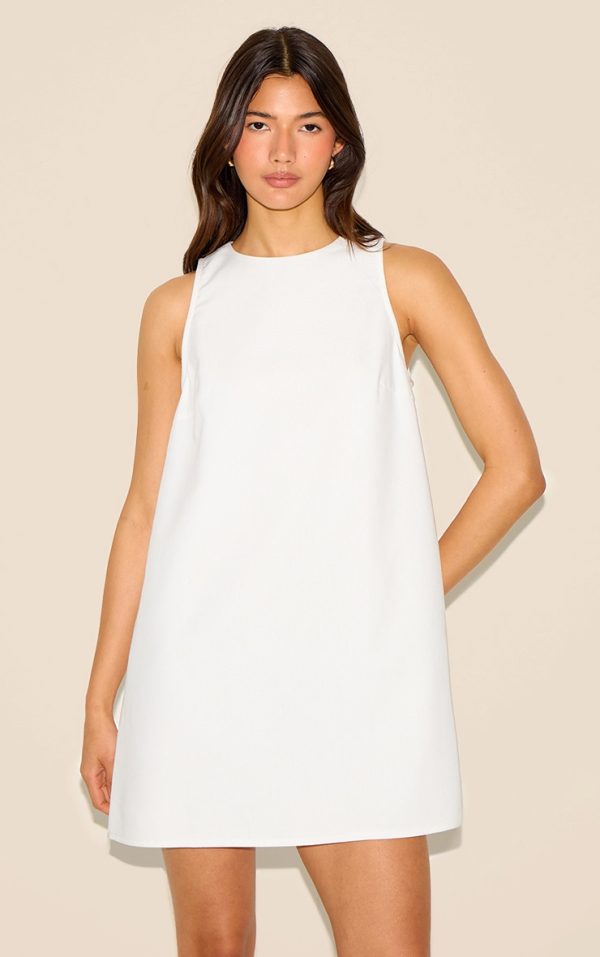 White Linen-Blend Tie Back Sleeveless Shift Dress