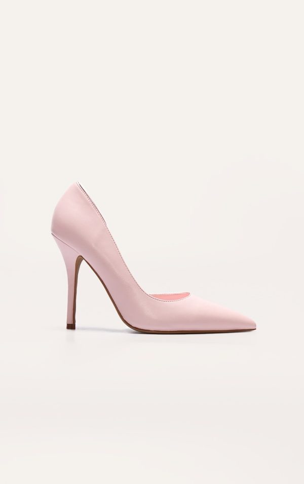 Baby Pink Pu Point Toe Curved Cut Out High Heel Courts
