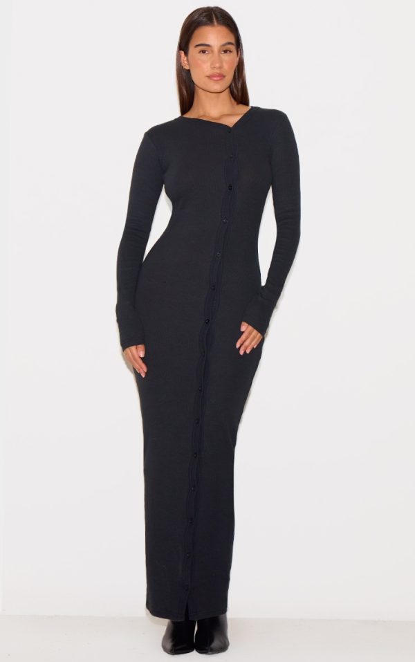 Black Button Detail Midaxi Dress