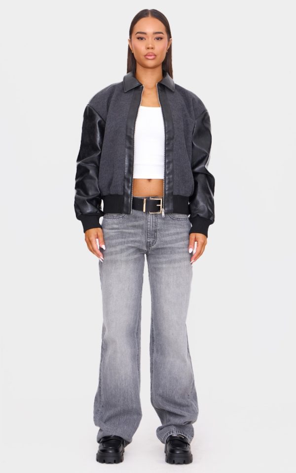 Black Faux Leather Contrast Jacket