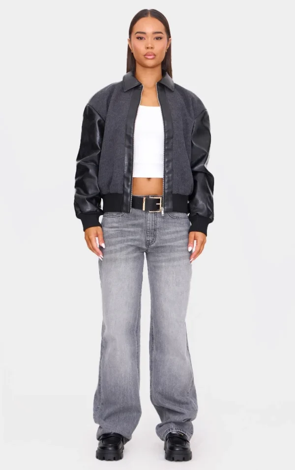 Black Faux Leather Contrast Jacket