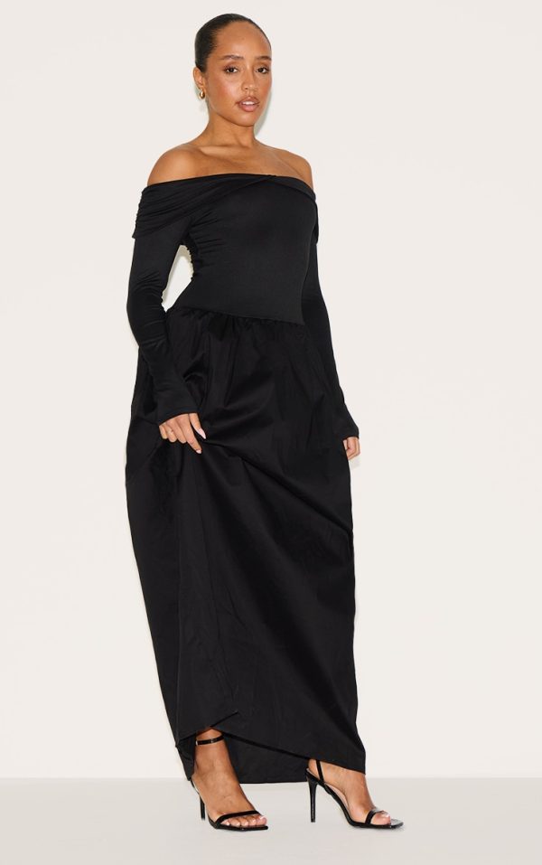 Shape Black Bardot Long Sleeve Maxi Shift Dress