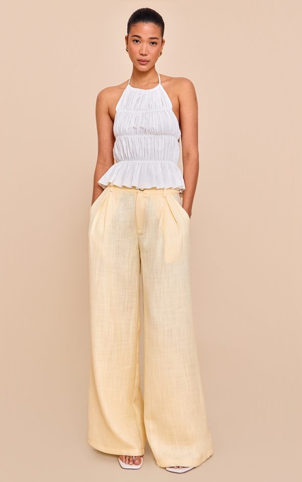 Butter Cream Tailored Tweed Wide Leg Pants