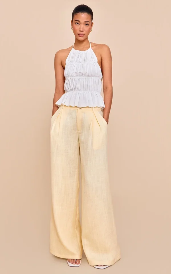 Butter Cream Tailored Tweed Wide Leg Pants