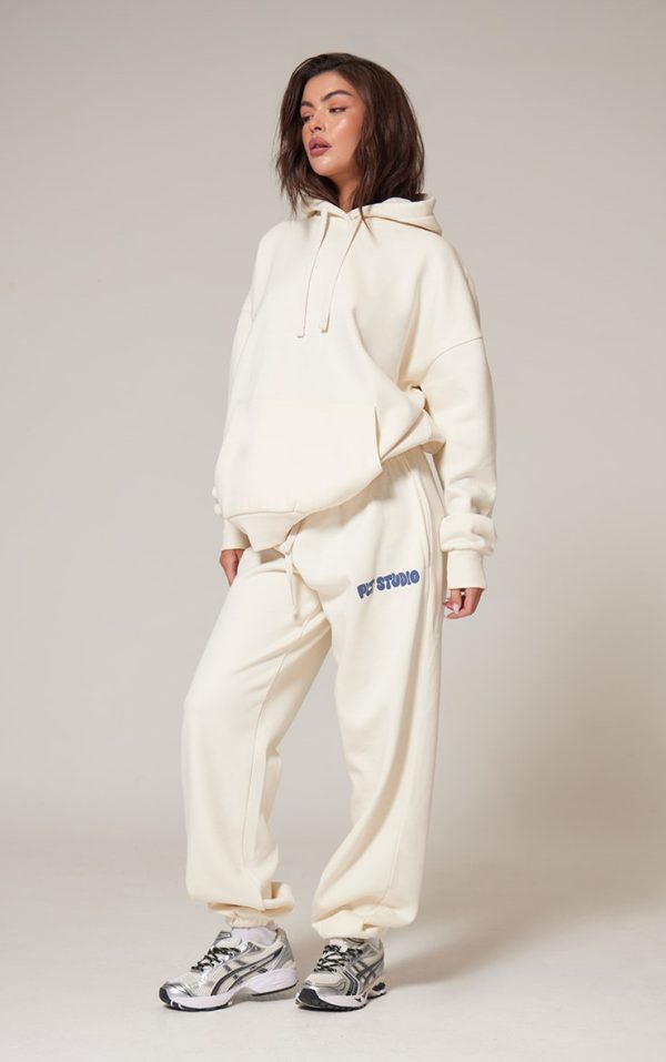 PRETTYLITTLETHING Sand Premium Studio Print Cuffed Sweatpants
