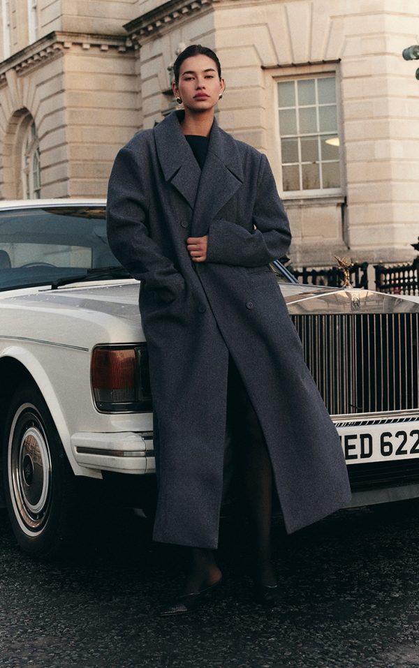 Navy Wool Look Double Breasted Oversized Maxi Coat