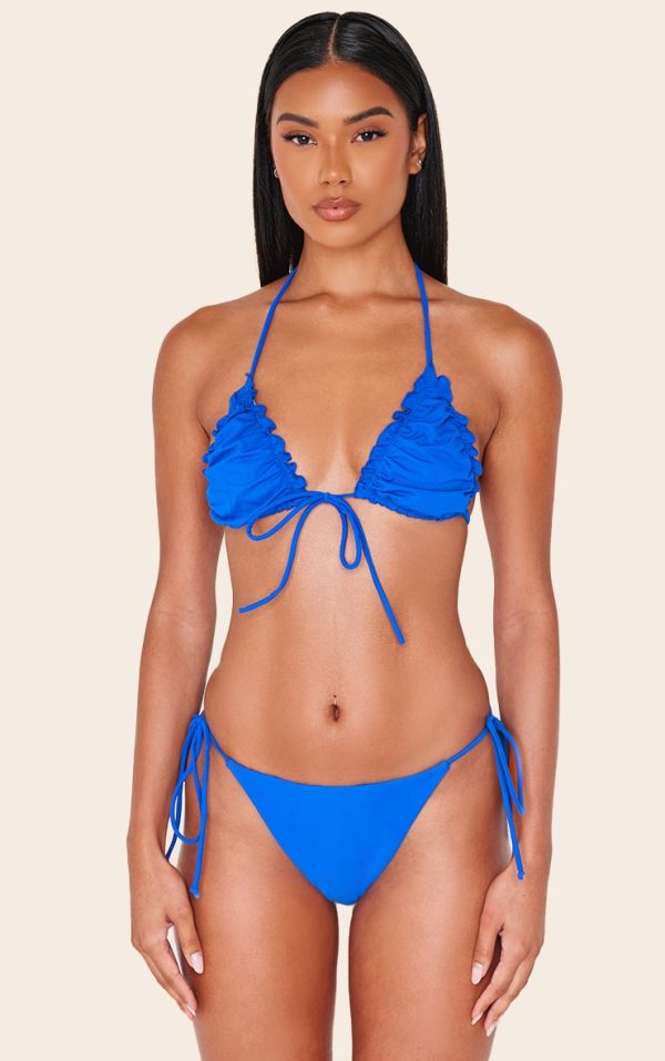 Cobalt Frill Edge Detail Tie Front Bikini Top