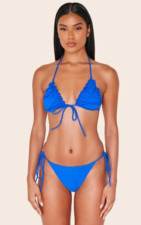 Cobalt Frill Edge Detail Tie Front Bikini Top