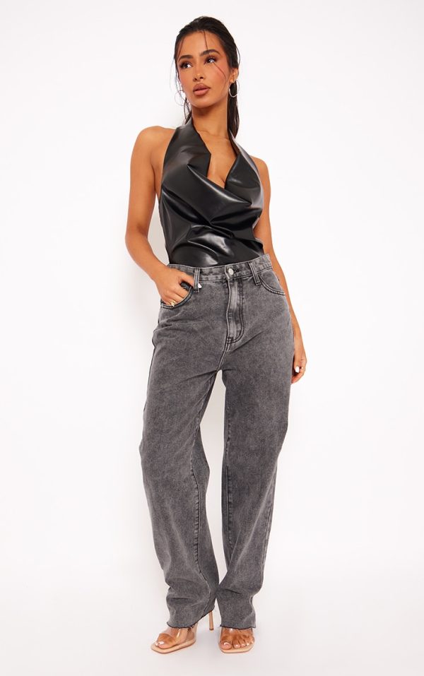 Petite Washed Grey Long Leg Straight Jeans