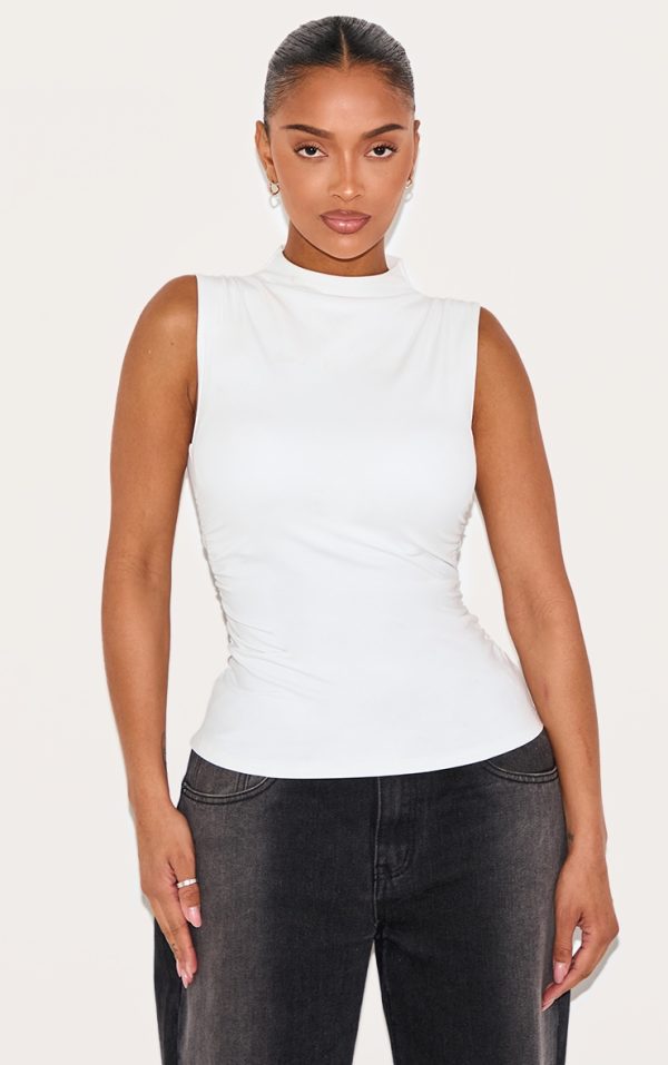 Shape White Built In Bra Sculpt Boat Neck Ruched Side Top