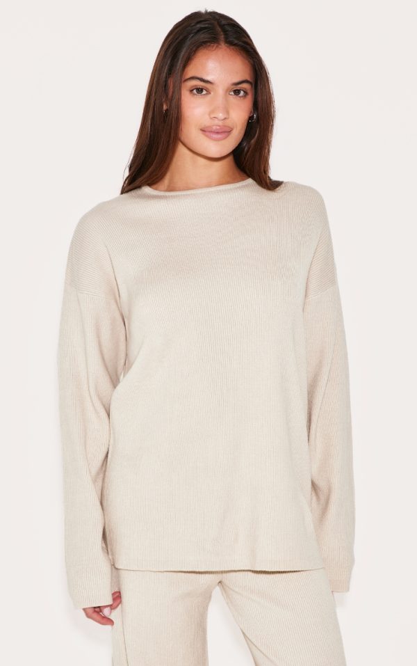 Oatmeal Light Rib Knit Oversized Top